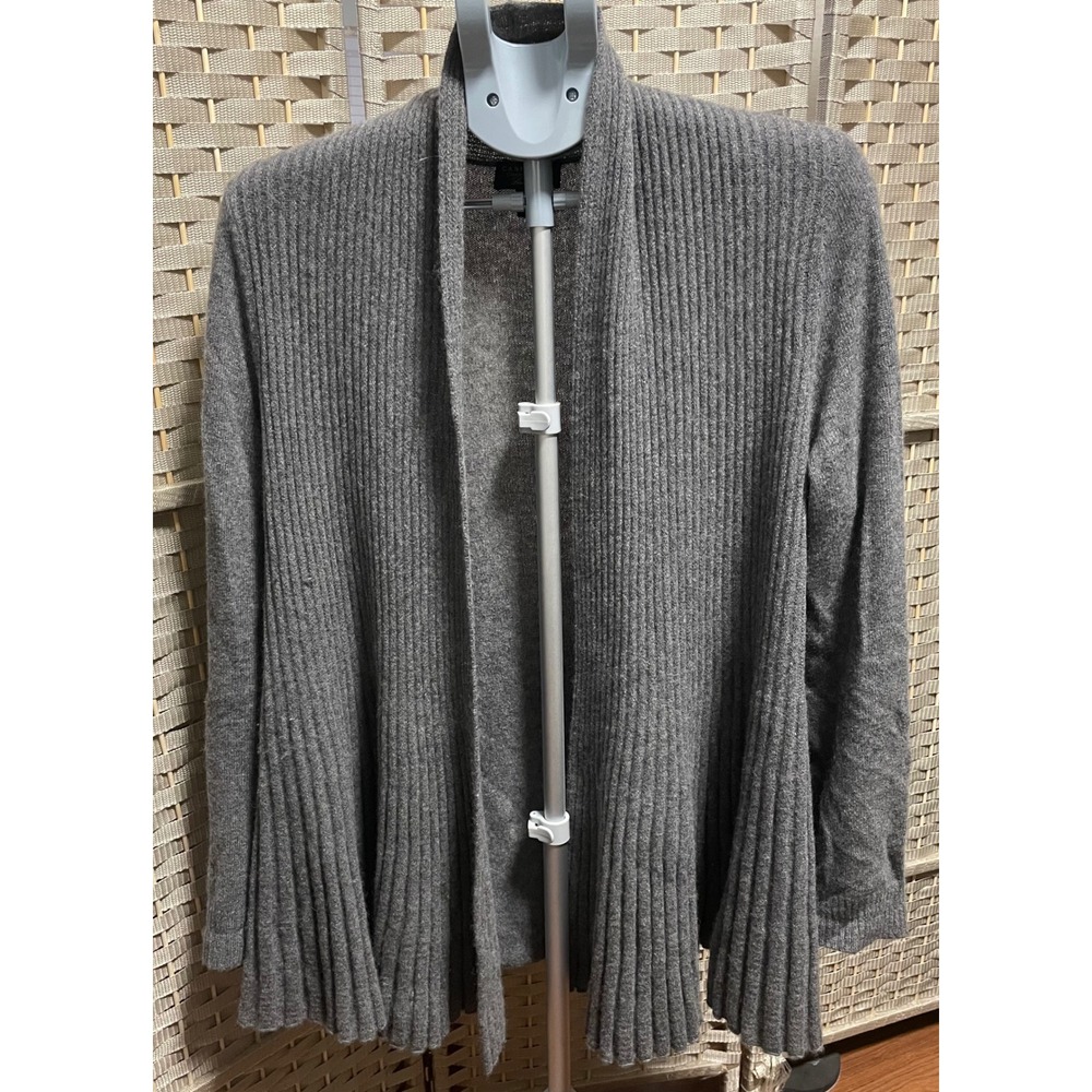 Charter Club Luxury Gray 100% Cashmere Ribbed Flare Hem Cardigan XL Shawl Collar